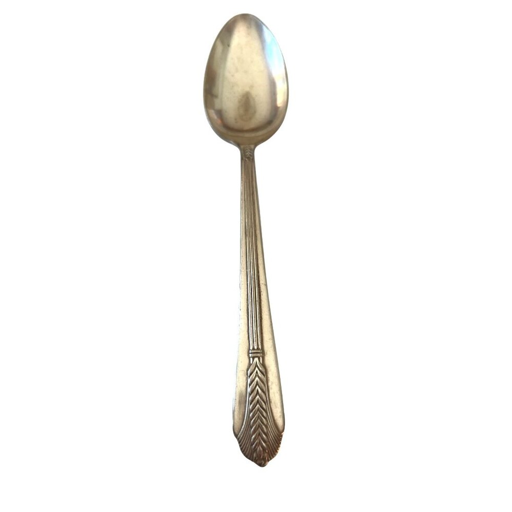 Wm Rogers Mfg Co "S" Silverplate Teaspoon With Art Deco Pattern 6 Inches Long